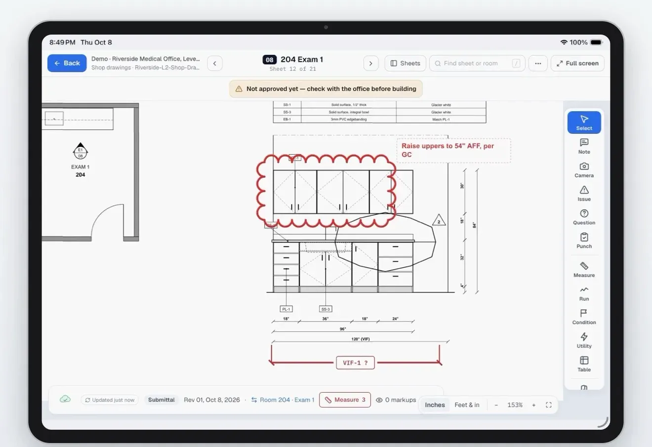 An office review cloud and note on the field iPad